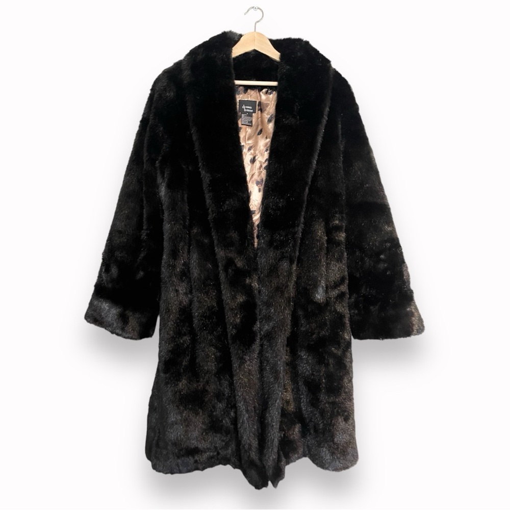 Vintage black Dennis Basso faux fur coat, faux fur jacket, size small